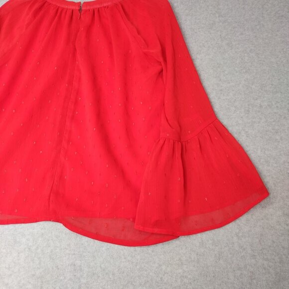 Sunsets & Sweet Tea M Red Chiffon 3/4 Sleeve Ruffle Frill Lined Blouse Top Night - Picture 11 of 12